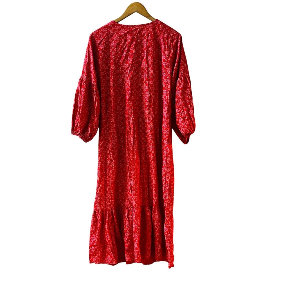 Candace Cameron Bure Printed V Neck Midi Dress Size M Medium Coral - Picture 3 of 7